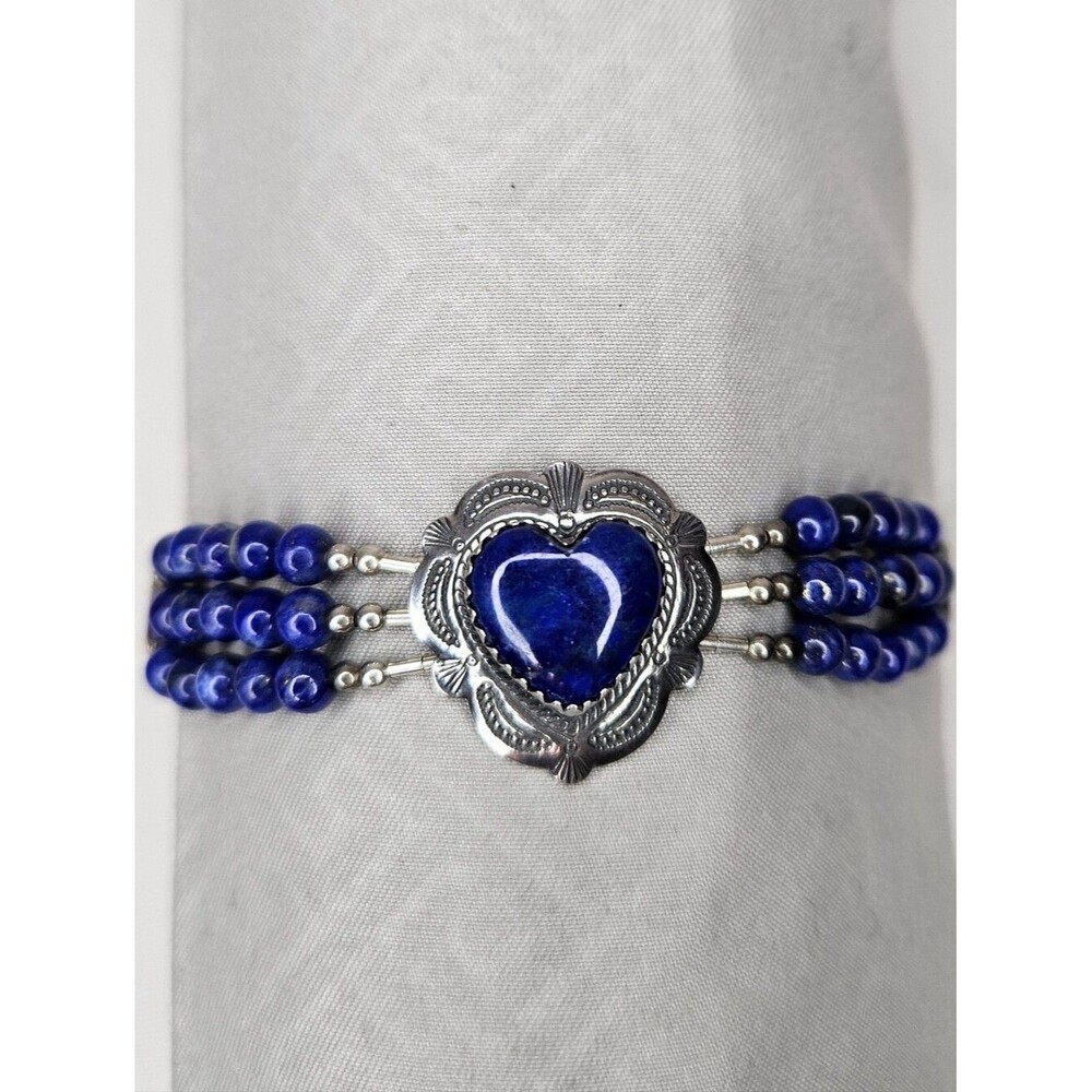 Carolyn Pollack QT Sterling Silver Lapis Lazuli Heart Multi Strand Bracelet EUC